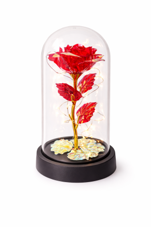 Cupole cu flori din plastic - Trandafir Etern al Iubirii – Cupola Plastic cu LED, Cadou Premium pentru Indragostiti