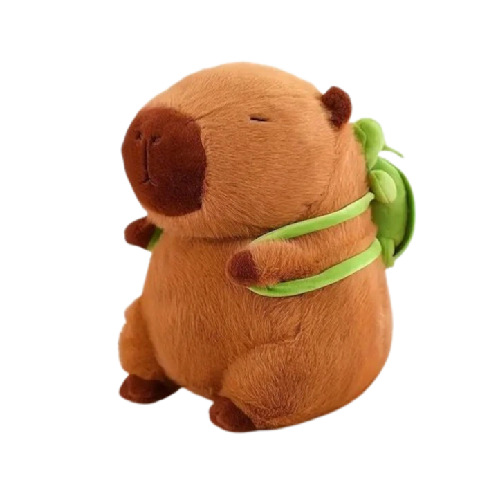 Jucarii de plus - Capibara de Plus 30 cm cu Rucsac Verde – Jucarie Pufoasa Kawaii, Cadou Adorabil