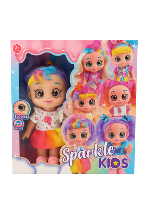 Papusi si accesorii - Papusa Sparkle Kids cu ochi mari SD-Eyes si functie muzicala, model colorat, 29x30cm 3+ ani