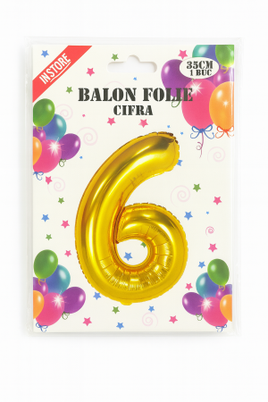 Balon folie cifra 6 auriu, 35 cm, pentru aniversari si petreceri, 1 buc [1]