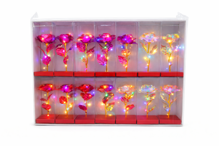 Aranjamente florale si cadouri - Set 14 flori artificiale cu LED si baterii incluse, ambalaj cadou, multicolor, 20 x 7 cm