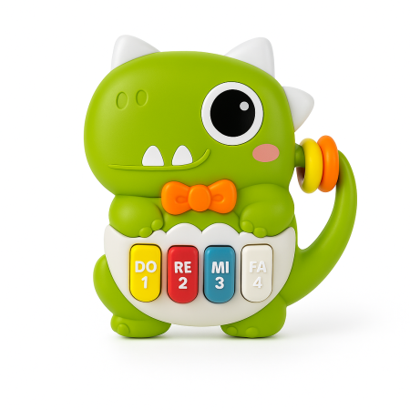 Jucarii interactive - Pian Muzical pentru Bebe – Animal Piano Dino, 19x17 cm, Lumini si Sunete, 18+ luni