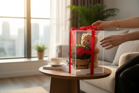 Cutie Premium Teddy Bear cu Trandafiri Criogenati 30x25x24 cm Cadou Romantic [3]