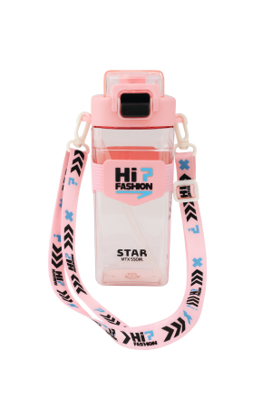 Jucarii Diverse - Sticla HiP Fashion 650ml Roz – Model Star cu Bretea Lunga si Capac cu Sistem de Siguranta