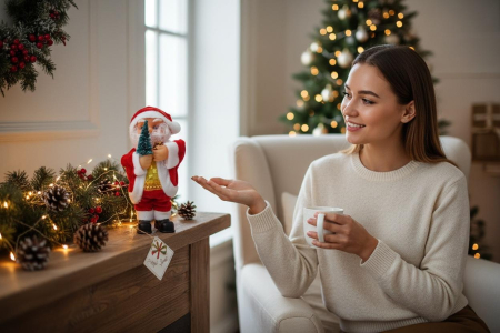 Mos Craciun muzical cu bradut – figurina decorativa de Craciun, 17cm [1]