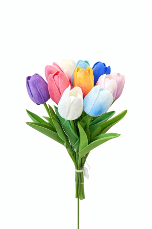 Flori Artificiale - Set 10 lalele artificiale mix color, soft touch, inaltime 33 cm