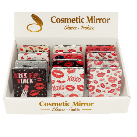 Ingrijire personala si cosmetice Engros - Set 12 oglinzi cosmetice compacte 2 in 1 – modele cu buze rosii si design fashion