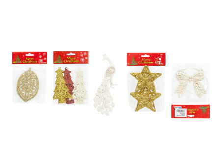 Set 12 pachete decoratiuni Craciun cu sclipici modele si culori combinate [3]