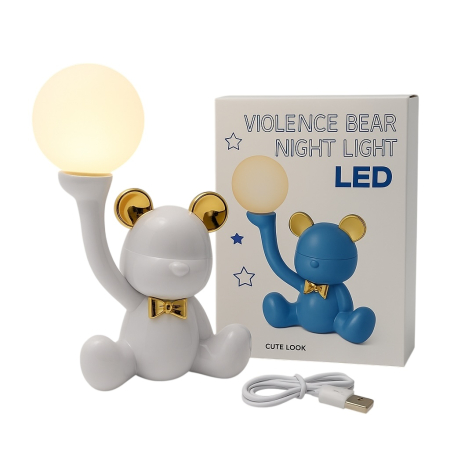Lampa Veghe Ursulet LED Alb cu USB – Lumina Noapte pentru Copii [1]
