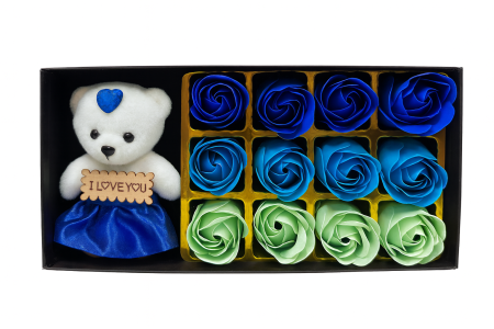 Set Cadou Ursulet I Love You cu 12 Trandafiri din Sapun, Cutie Eleganta, 22x11x5 cm [1]