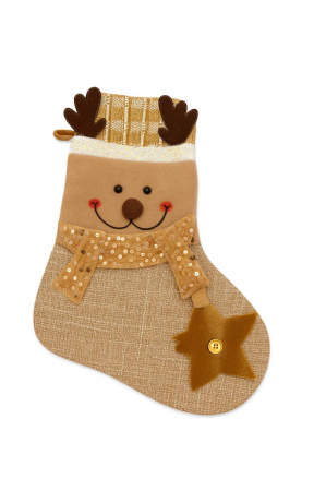 Șosetă Cadouri Moș Nicolae – Model Auriu, Design Festiv (Ren / Moș Crăciun / Om de Zăpadă), 33x25cm [4]