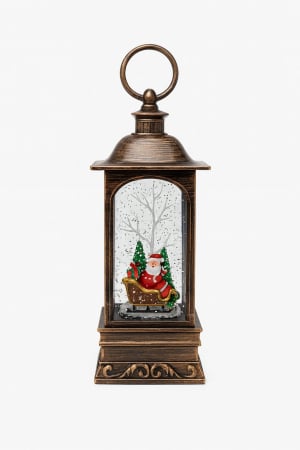 Decoratiuni luminoase de Craciun Engros - Felinar decorativ Craciun cu lumini LED si colinde, functional pe baterii si acumulator, 27.5x11.5x11.5cm