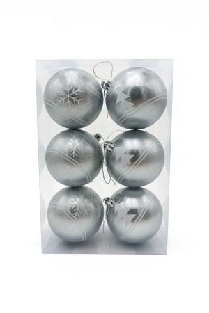 Globuri Engros - Set 6 globuri argintii texturate cu sclipici – ornamente elegante pentru bradul de Craciun, 23x15.5x7.5cm