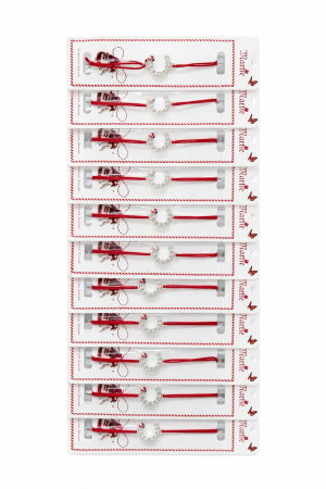 Set 24 bratari martisor cu snur rosu elastic, potcoava argintie cu buburuza si strasuri [2]