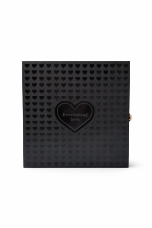 Set cadou premium negru 15x15x5 cm cu trandafiri decorativi si colier LOVE, cutie eleganta + punga [3]