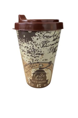 Ustensile gatit Engros - Pahar cafea 300 ml cu capac, design Coffee House, reutilizabil