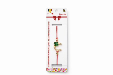 Bratara Martisor - Set 12 bratari martisor cu potcoava si trifoi verde, snur reglabil rosu-alb