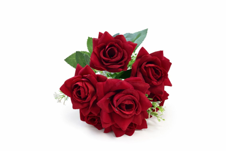 Buchet artificial deosebit cu 7 trandafiri catifelati rosu intens 30 cm [2]