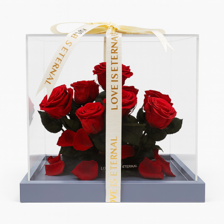 Idei de Cadouri Engros - Cutie Premium cu 9 Trandafiri Criogenati Rosii 30x25x18 cm Love Is Eternal