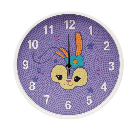Jucarii educative si de indemanare - Ceas de Perete Copii Mov cu Iepuras – Model Decorativ cu Pietre Lipite