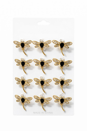 Martisoare - Set 12 brose martisor libelula aurie cu strasuri elegante 15x9cm