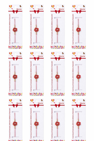 Set 12 bratari martisor cu trandafir rosu si pietricica alba, snur rosu alb, ambalate individual [4]