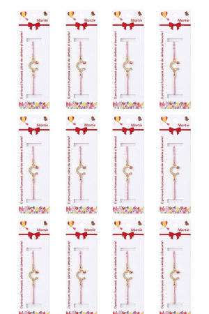 Set 12 bratari martisor cu potcoava stilizata cu strasuri si buburuza, snur rosu alb [4]