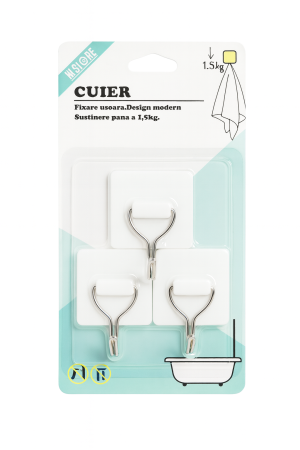 Ustensile gatit Engros - Set 3 cuiere adezive W.Store, 1.5 kg, inox, fixare usoara, design modern
