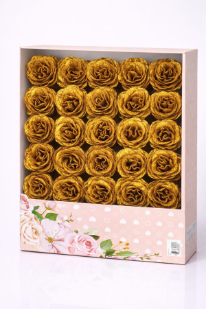 Aranjamente florale - Set 30 trandafiri artificiali cu sclipici auriu in cutie decorativa