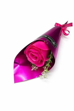 Aranjamente florale - Buchet cu 1 trandafir de sapun fucsia, 33 cm, decor floral elegant