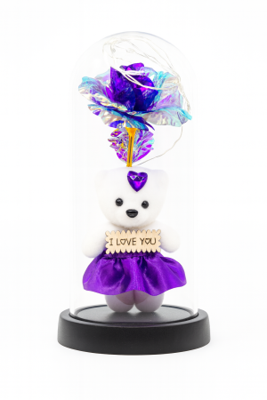 Cupola 22x11cm cu Ursulet Elegant si Trandafir Multicolor LED – Cadou Romantic [1]
