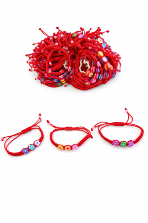 Bratara Martisor - Set 10 bratari martisor snur rosu impletit reglabil cu 3 floricele