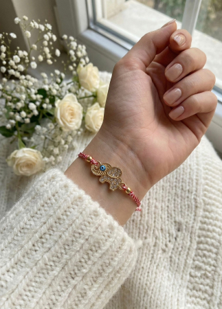 Set 12 Bratari Martisor cu Elefantel Auriu, Strasuri si Ochi Protector, Snur Rosu, 20x11 cm [2]