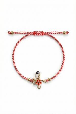 Set 12 bratari martisor cu pasare stilizata si floare, snur rosu alb, ambalate individual [1]
