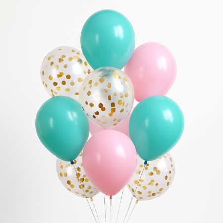 Articole pentru Casa Engros - Set baloane latex 9 buc, 30 cm, multicolor cu confetti, accesorii incluse