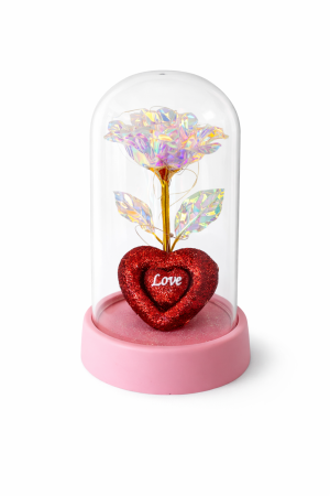 CUPOLA CU TRANDAFIR Royal Love Pink, Inima Decorativa, LED Cald, Cadou Indragostiti [1]