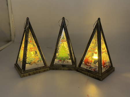 Felinar piramida LED 10 cm, modele Craciun asortate cu agatatoare – decor luminos vintage [3]