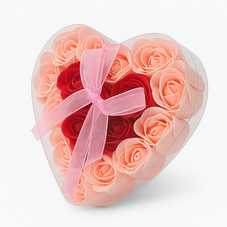 Cutie Inima cu 18 Trandafiri din Sapun Roz si Rosu, Cadou Romantic 15x15 cm [1]