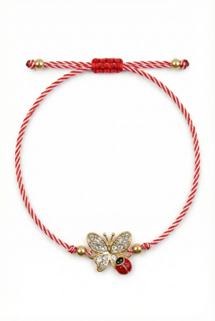 Set 12 bratari martisor cu fluture si buburuza, snur rosu alb, ambalate individual [1]