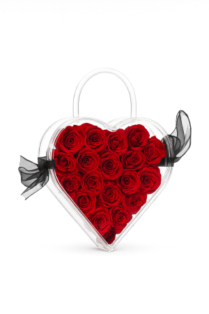 Inima Transparenta cu 19 Trandafiri Criogenati Rosii 33x25x6.5 cm Cadou Premium [1]