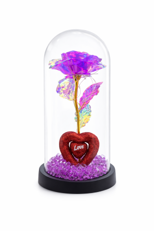 Cupola decorativa cu floare artificiala LED si inima Love, baterii neincluse, 20 x 10 cm [1]