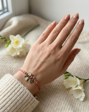 Set 12 Bratari Martisor Ghiocel cu Floare Alba si Buburuza, snur reglabil [2]