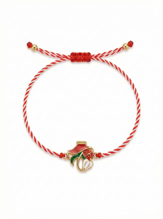 Set 12 bratari martisor cu vaza rosie, ghiocel si buburuza, snur reglabil rosu-alb [1]