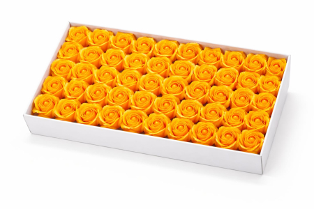 Aranjamente florale - Set 50 Trandafiri de Sapun Parfumati in Cutie Eleganta Cadou 44x23 cm Galben