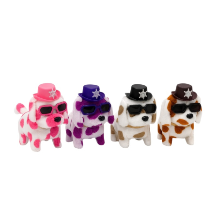 Jucarii interactive - Set 4 Catelusi Interactivi cu Ochelari si Palarie Sheriff – Se Misca si Latra