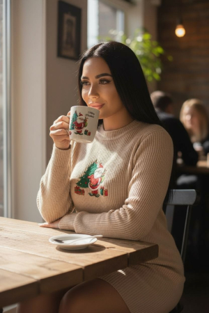 Set Cana Ceramica cu Lingurita, Tematica de Craciun, în Cutie Cadou – 14x14x8.5cm [3]