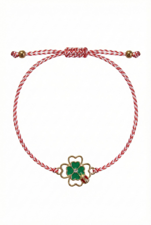 Set 12 bratari martisor cu trifoi norocos si buburuza, snur rosu alb, ambalate individual [1]