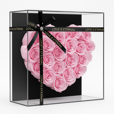 Cutie 33 Trandafiri din Sapun Roz in Forma de Inima 29x29 cm Cadou Premium [1]