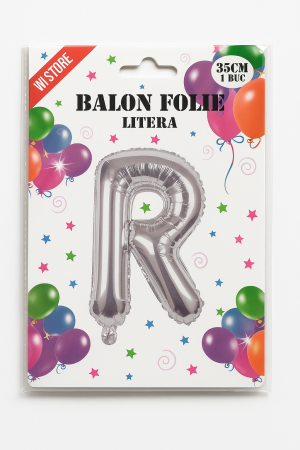 Balon folie litera R argintiu, 35 cm, decor aniversar si petreceri, 1 buc [1]
