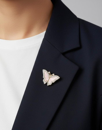 Set 12 brose martisor fluture auriu cu strasuri si email colorat, modele mixte 15x9cm [2]